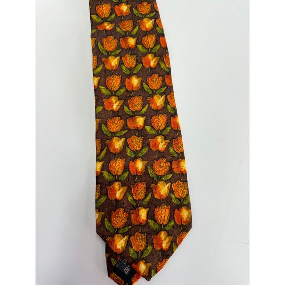 Ermenegildo Zegna‎ Tie Mens Orange Floral Tulip Pointed Silk Italy - Picture 2 of 7